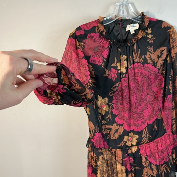 Anthropologie Porridge Black Puff Sleeve Open Back Floral Chiffon Dress Size 1X - Picture 10 of 16